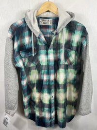 Vintage Turquoise, Black, White and Seafood Green Flannel Hoodie Size Medium