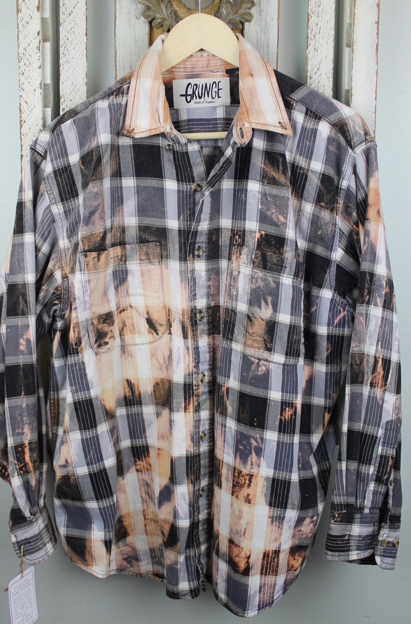 Grunge Black, Grey, White and Peach Flannel Size Large