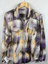 Vintage Western Style Purple, White and Gold Flannel Size Medium