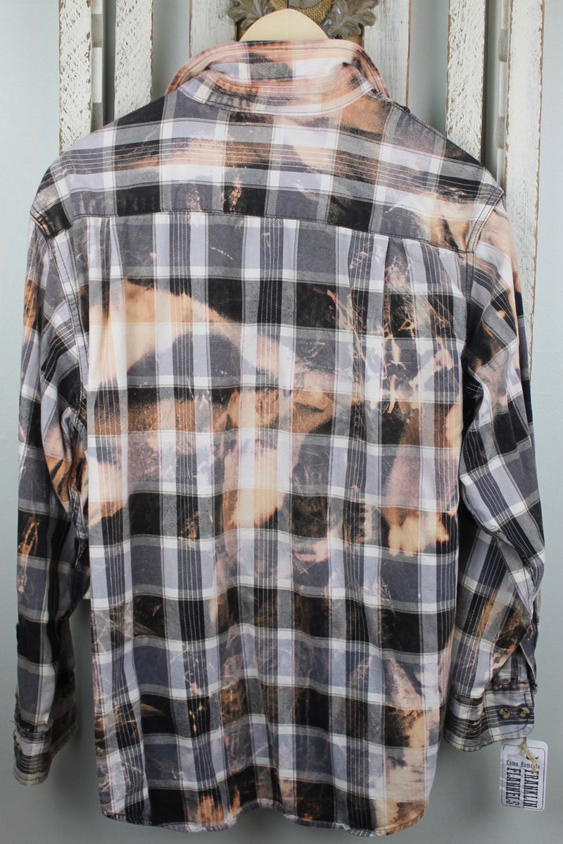 Grunge Black, Grey, White and Peach Flannel Size Large