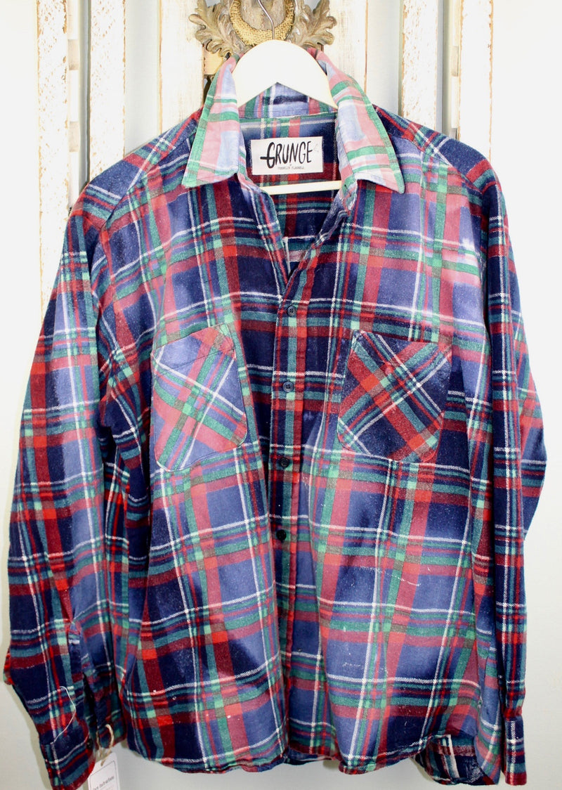 Grunge Navy Blue, Red and Green Flannel Size Large