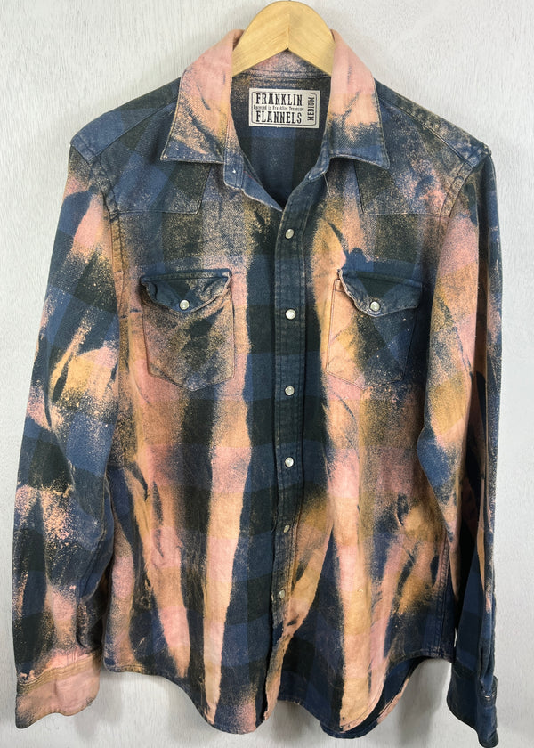 Vintage Western Style Navy, Pink, Gold and Green Flannel Size Medium