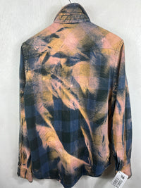 Vintage Western Style Navy, Pink, Gold and Green Flannel Size Medium