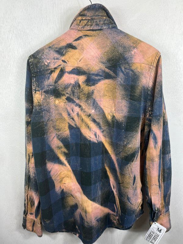 Vintage Western Style Navy, Pink, Gold and Green Flannel Size Medium