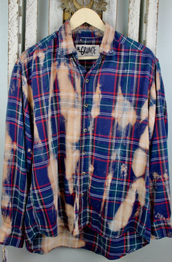 Grunge Navy Blue, Red and Rust Flannel Size Large