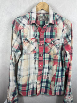 Vintage Western Style Turquoise Pink and Blue Flannel Size Small