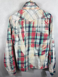 Vintage Western Style Turquoise Pink and Blue Flannel Size Small