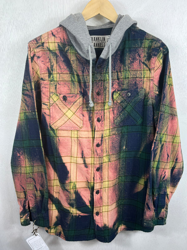 Vintage Green, Pink and Gold Flannel Hoodie Size Small