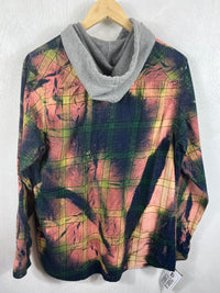 Vintage Green, Pink and Gold Flannel Hoodie Size Small