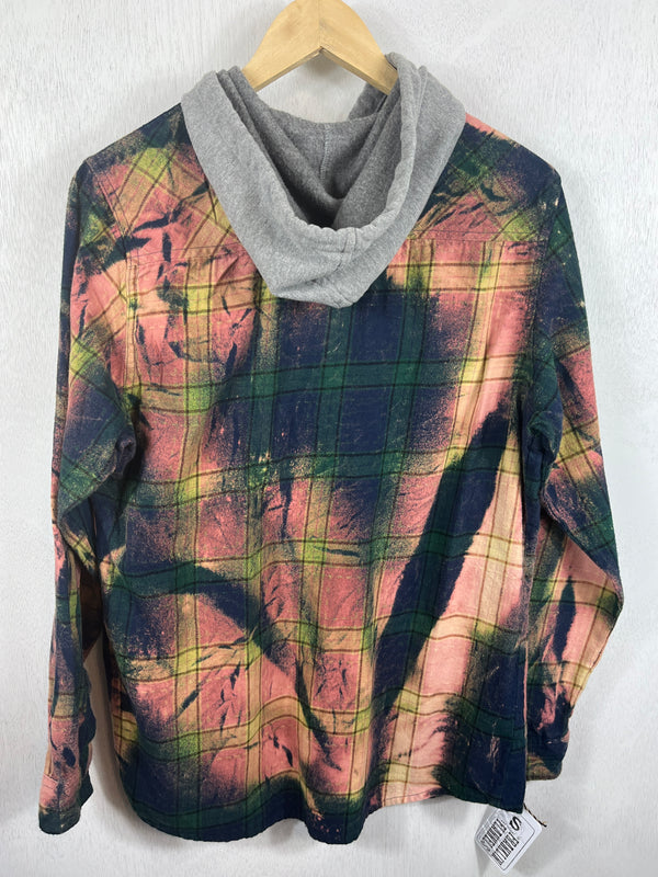 Vintage Green, Pink and Gold Flannel Hoodie Size Small