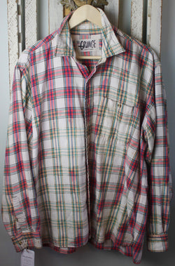 Grunge White, Red, Blue, and Green Flannel Size Extra Large
