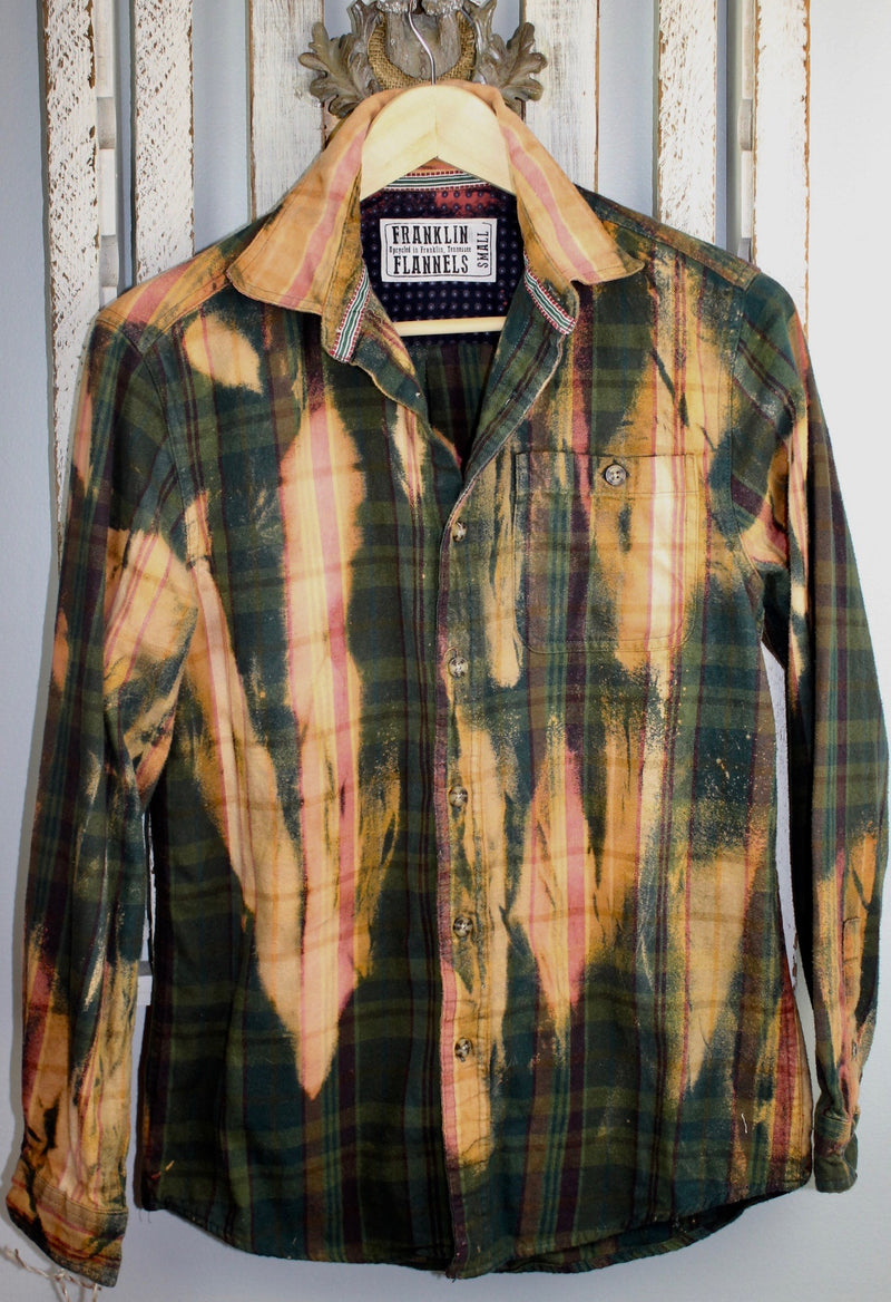 Vintage Forest Green, Gold and Pink Flannel Size Small