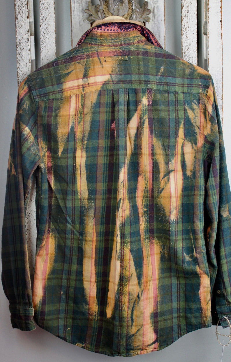 Vintage Forest Green, Gold and Pink Flannel Size Small