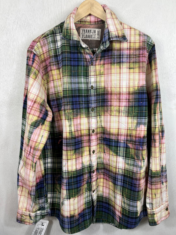 Vintage Green, Blue, Pink, Yellow and White Flannel Size XL