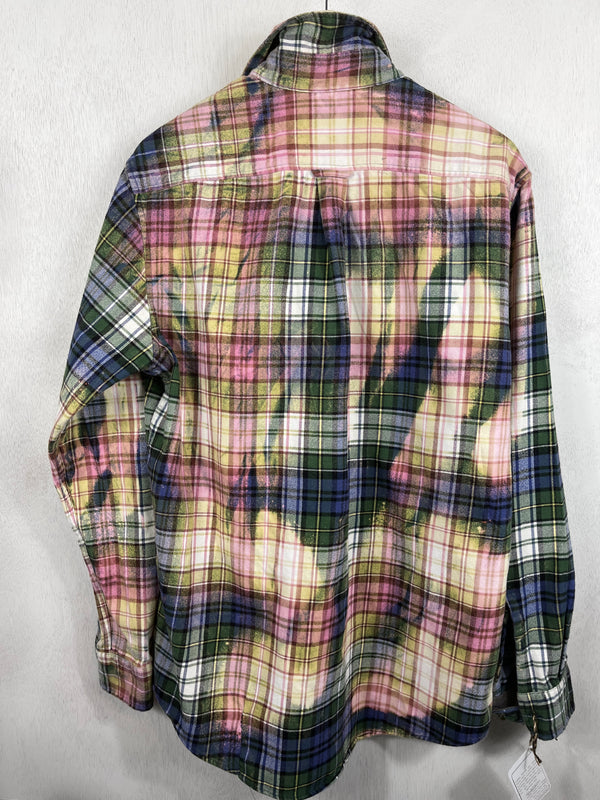 Vintage Green, Blue, Pink, Yellow and White Flannel Size XL