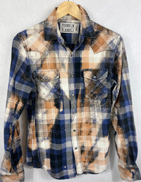Vintage Western Style Blue, Black, Grey and Gold Flannel Size Small