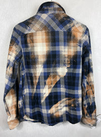 Vintage Western Style Blue, Black, Grey and Gold Flannel Size Small