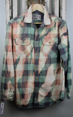 Vintage Green, Peach and Light Yellow Flannel Jacket Size Medium