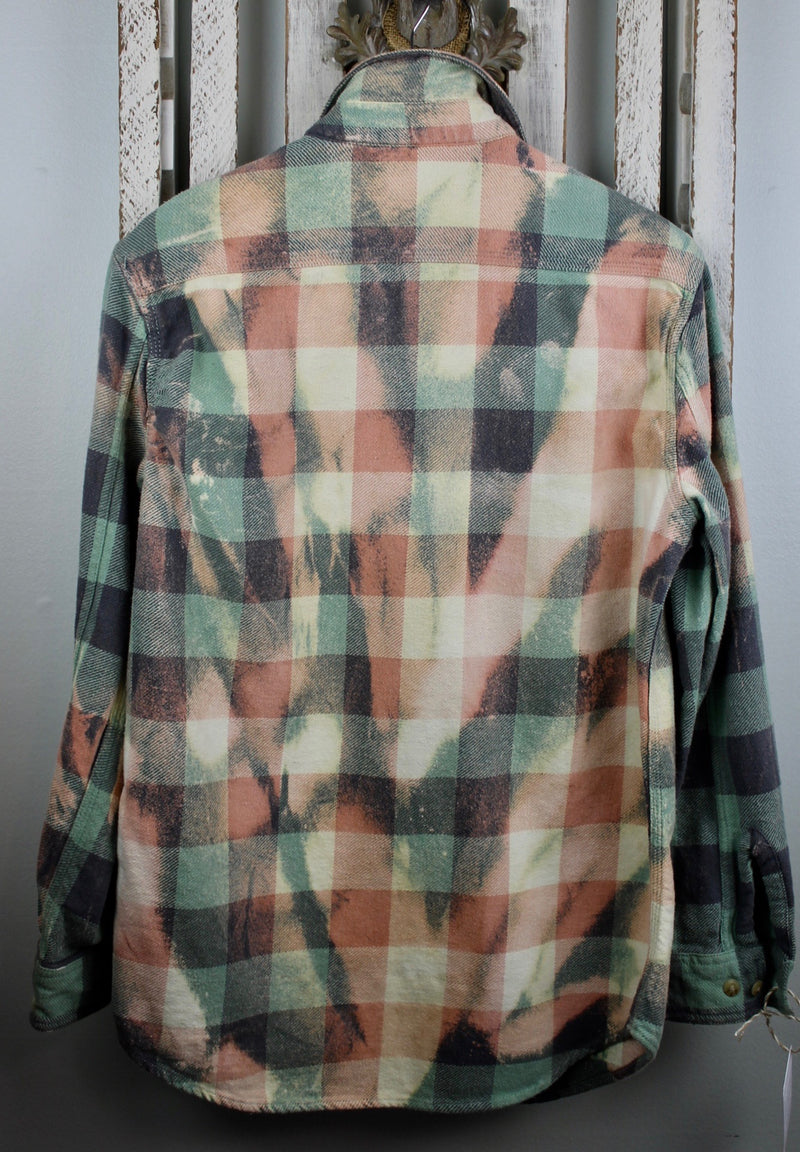 Vintage Green, Peach and Light Yellow Flannel Jacket Size Medium