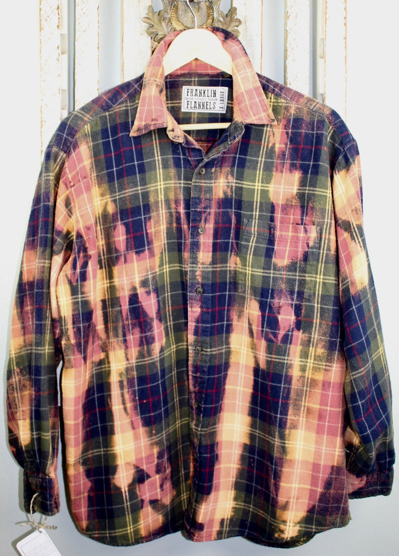 Vintage Hunter Green, Pink, Navy and Gold Flannel Size XL