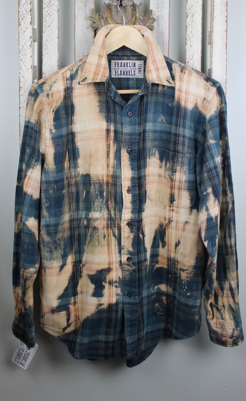 Vintage Teal Blue and Sand Flannel Size Small