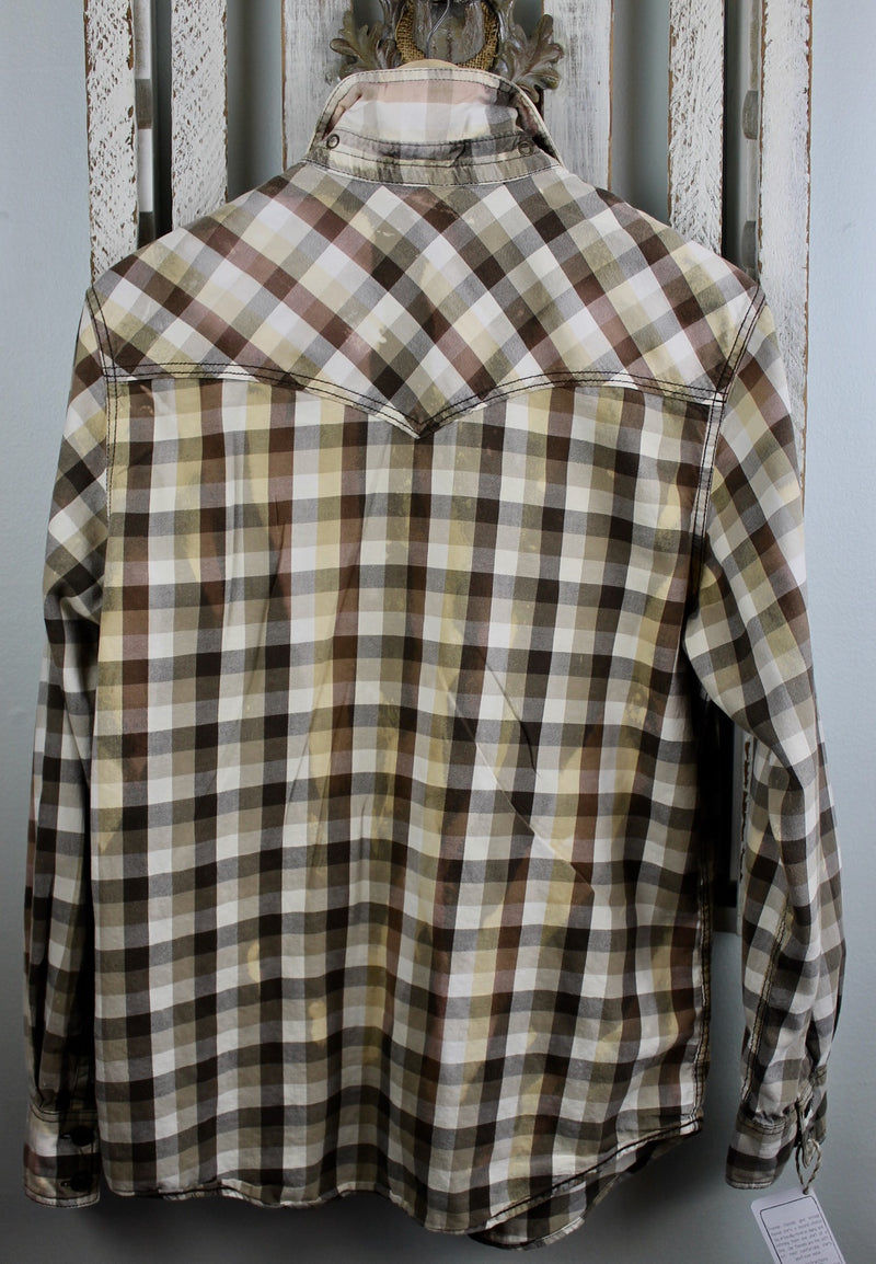 Vintage Brown, White and Pale Yellow Flannel Size Small