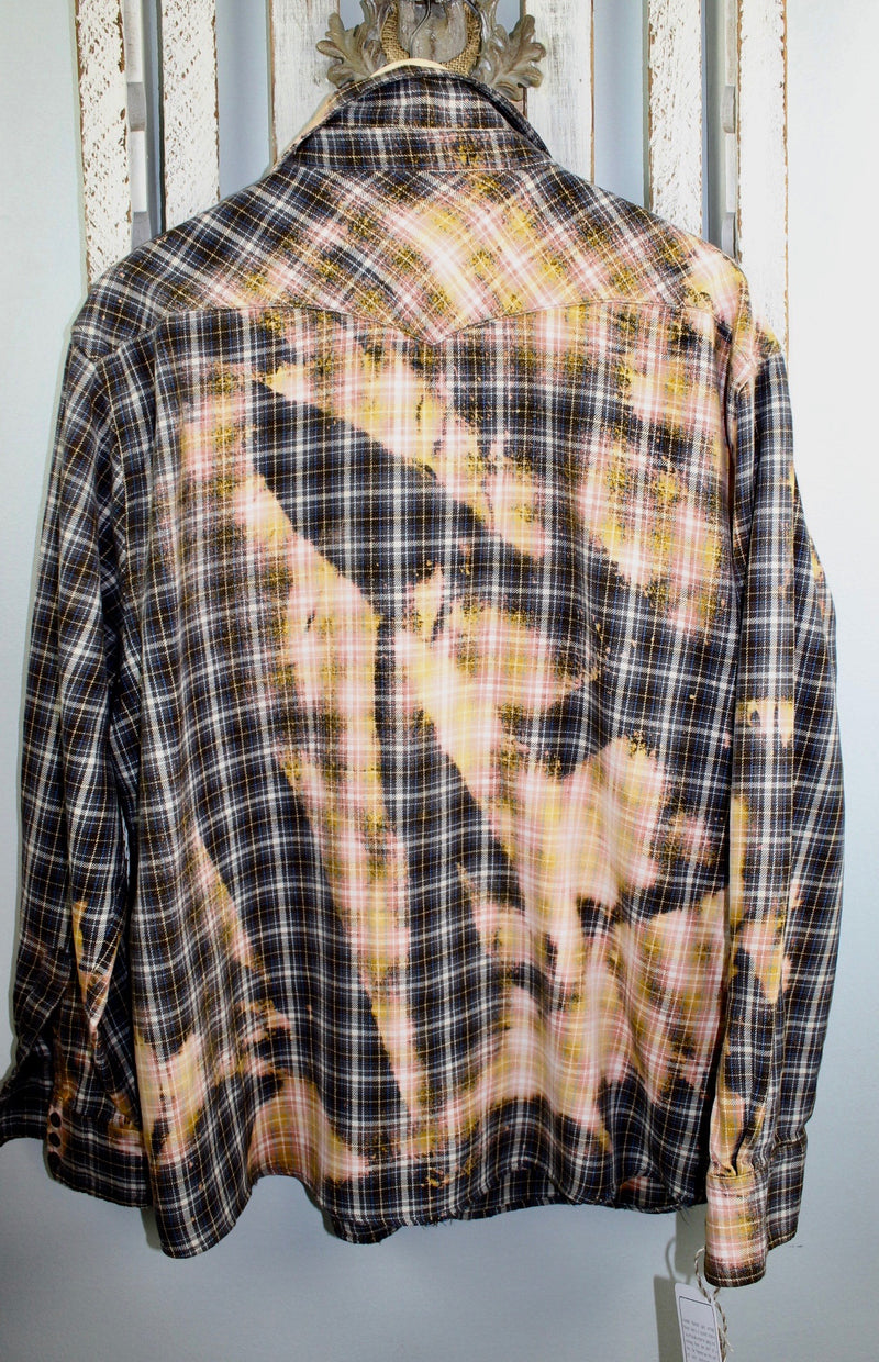 Vintage Chocolate Brown, Blue, Peach and Gold Flannel Size XL