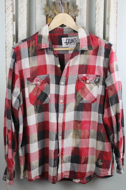 Grunge Red, Black and White Flannel Size Small
