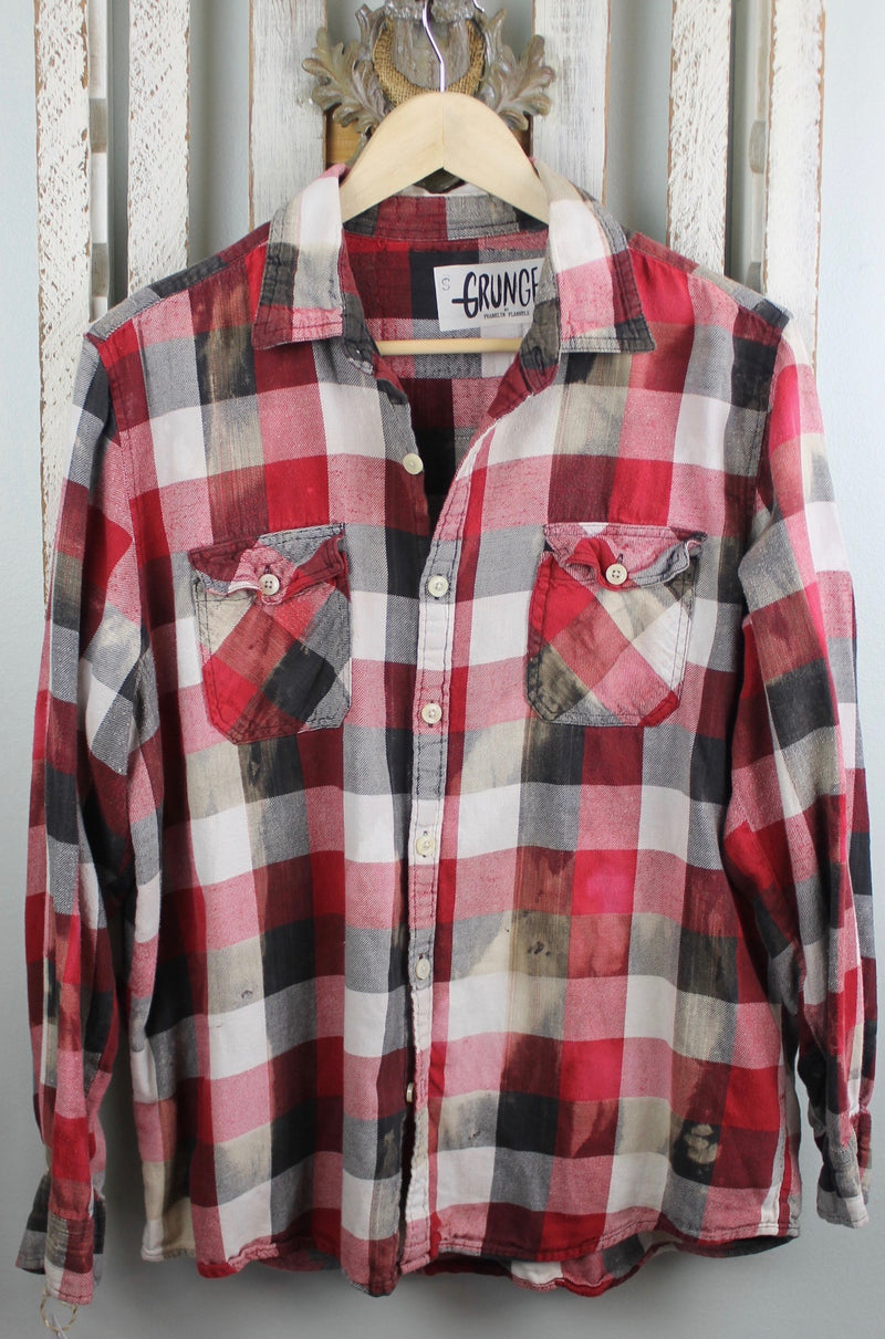 Grunge Red, Black and White Flannel Size Small