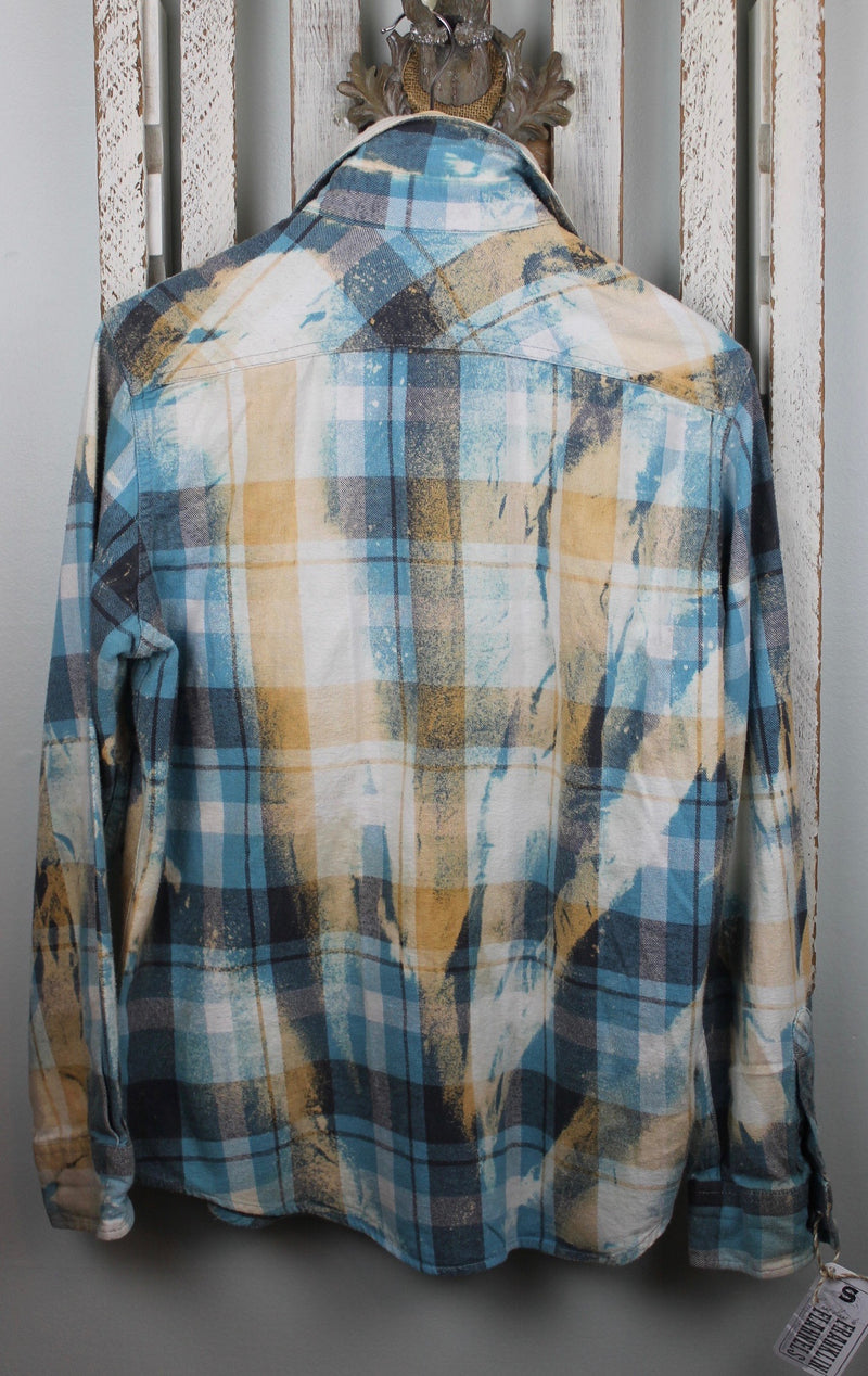 Vintage Turquoise, Cream and Peach Flannel Size Small