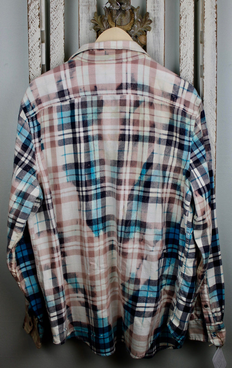 Vintage Turquoise, White and Pink Flannel Size Large