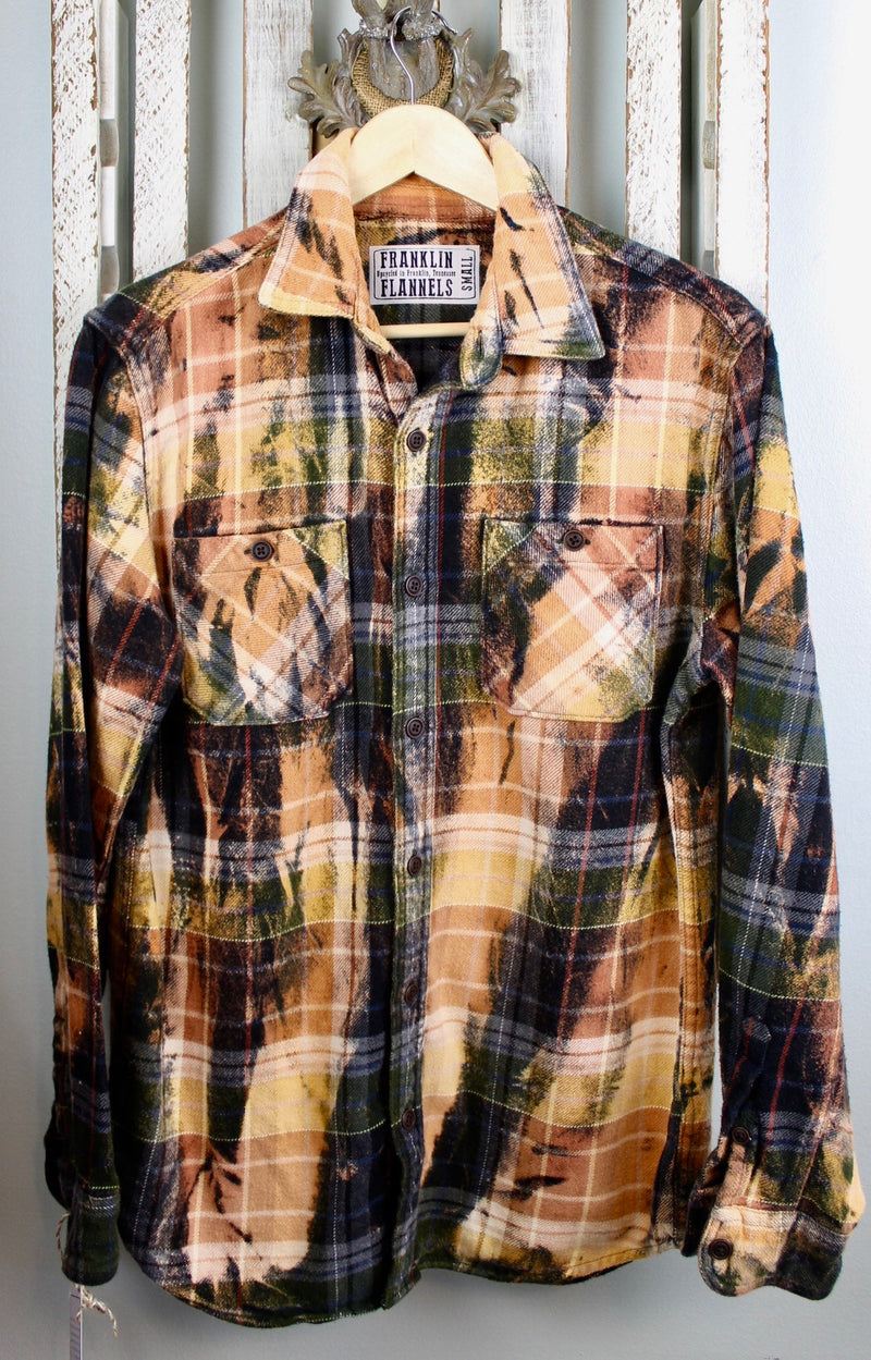 Vintage Black, Dark Green, Gold and Rust Flannel Size Small