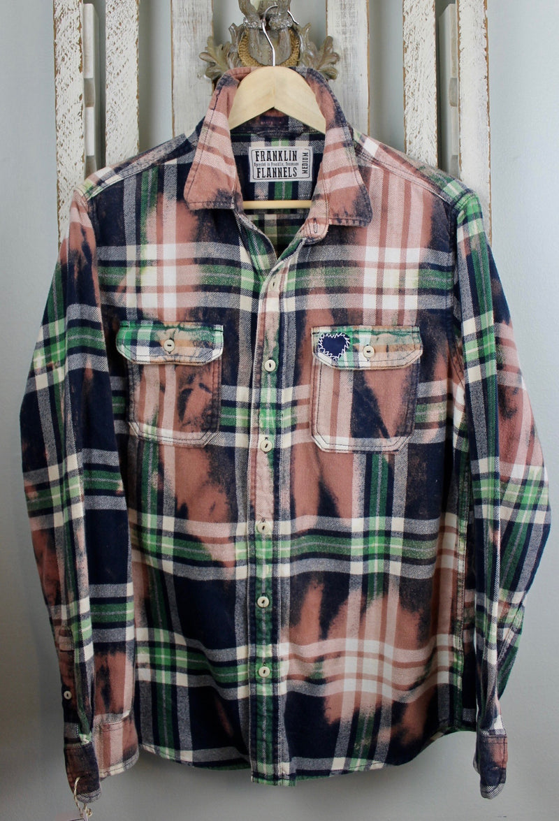Vintage Navy Blue, Bright Green, Dusty Rose and White Flannel Size Medium