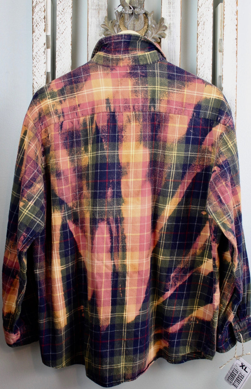 Vintage Army Green, Pink and Coral Flannel Size XL