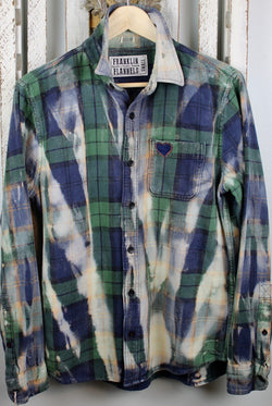 Vintage Navy Blue, Hunter Green and Cream Flannel Size Small
