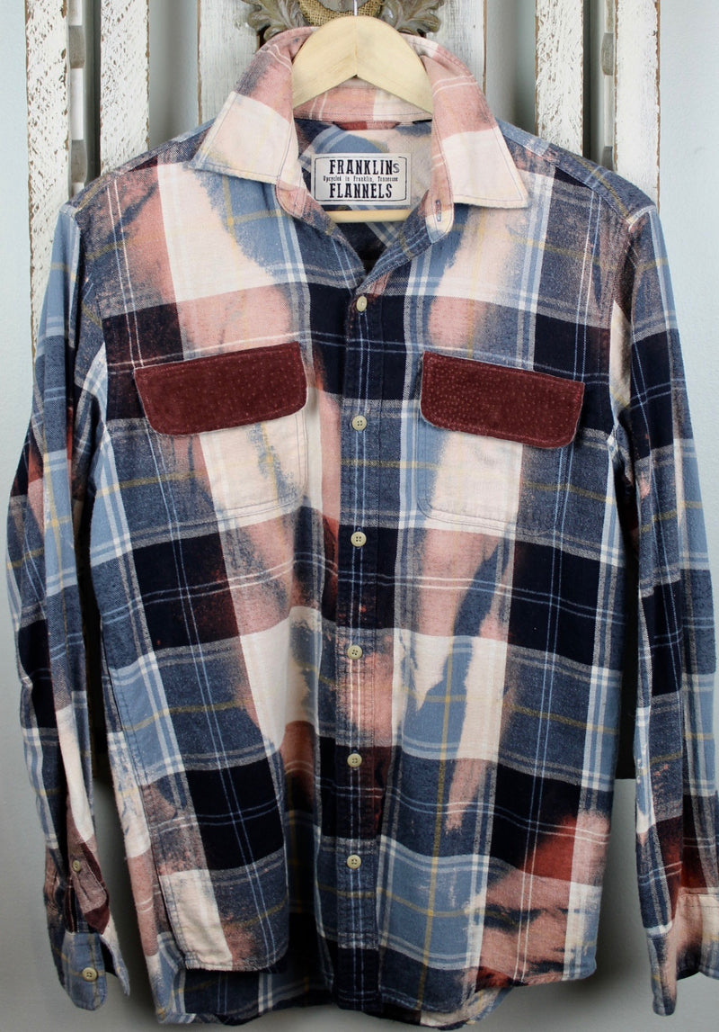 Vintage Navy, Light Blue, Dusty Rose and Cream Flannel with Suede Size Small