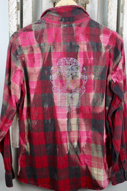Fanciful Red, Black and Pink Flannel with Bling Size Small