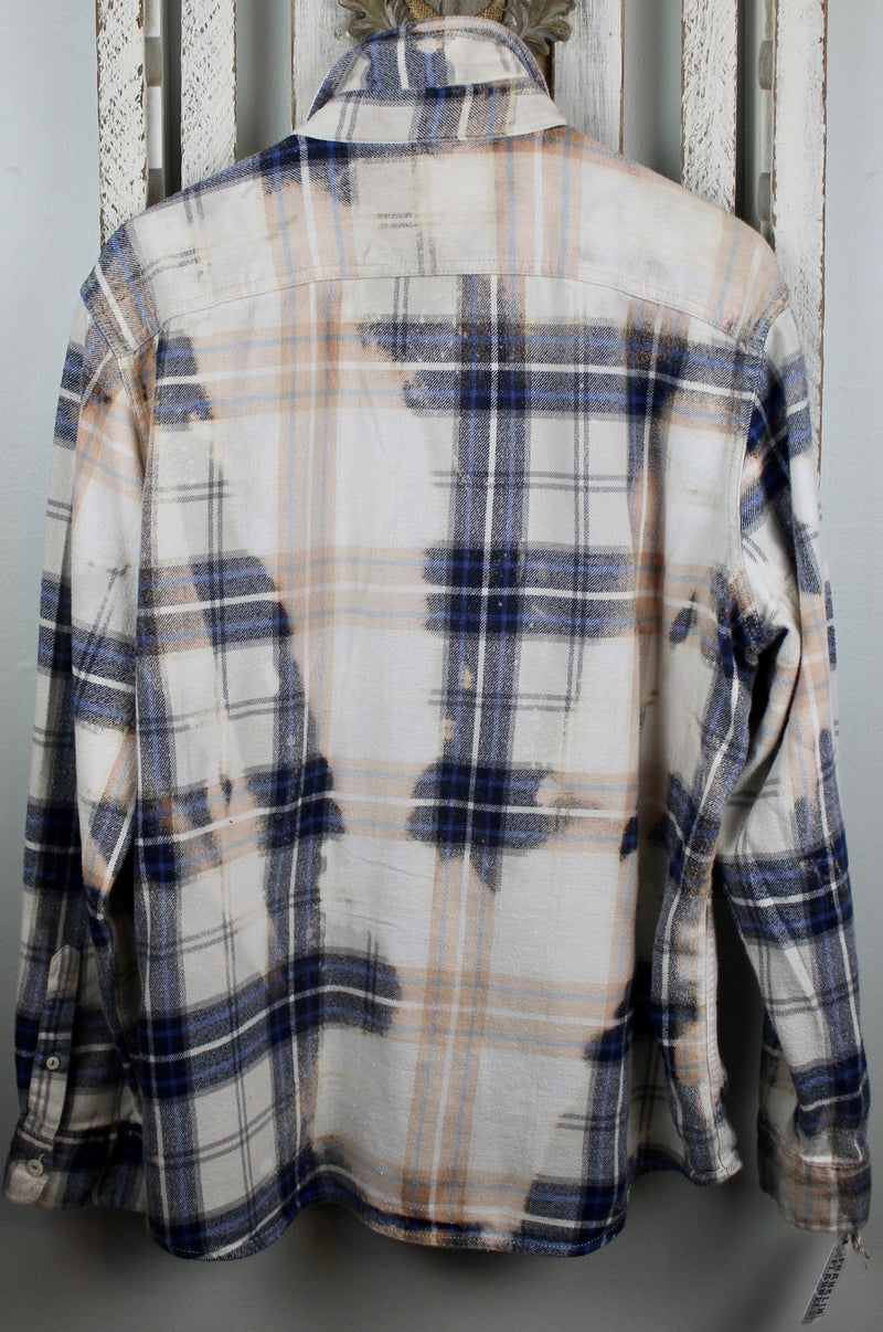 Vintage Navy Blue, White and Cream Flannel Size Large