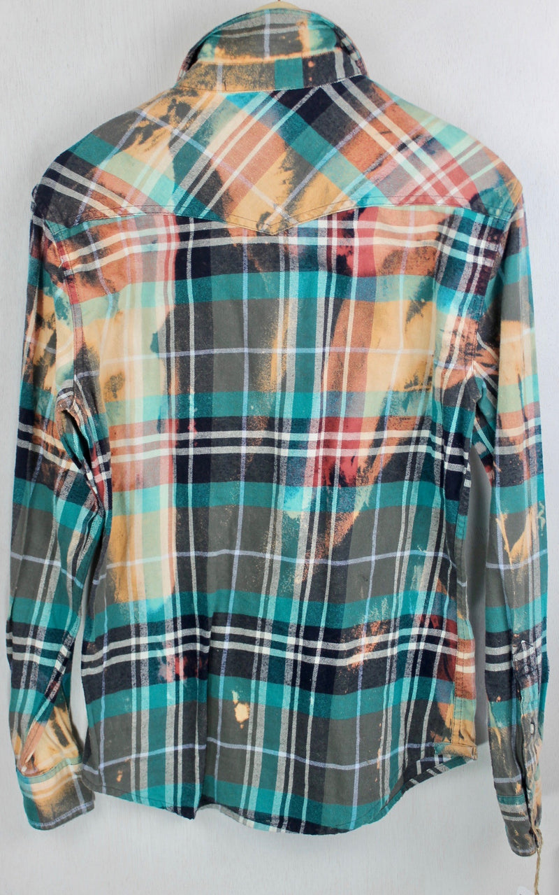 Vintage Turquoise, Peach, Grey and Black Flannel Size Small