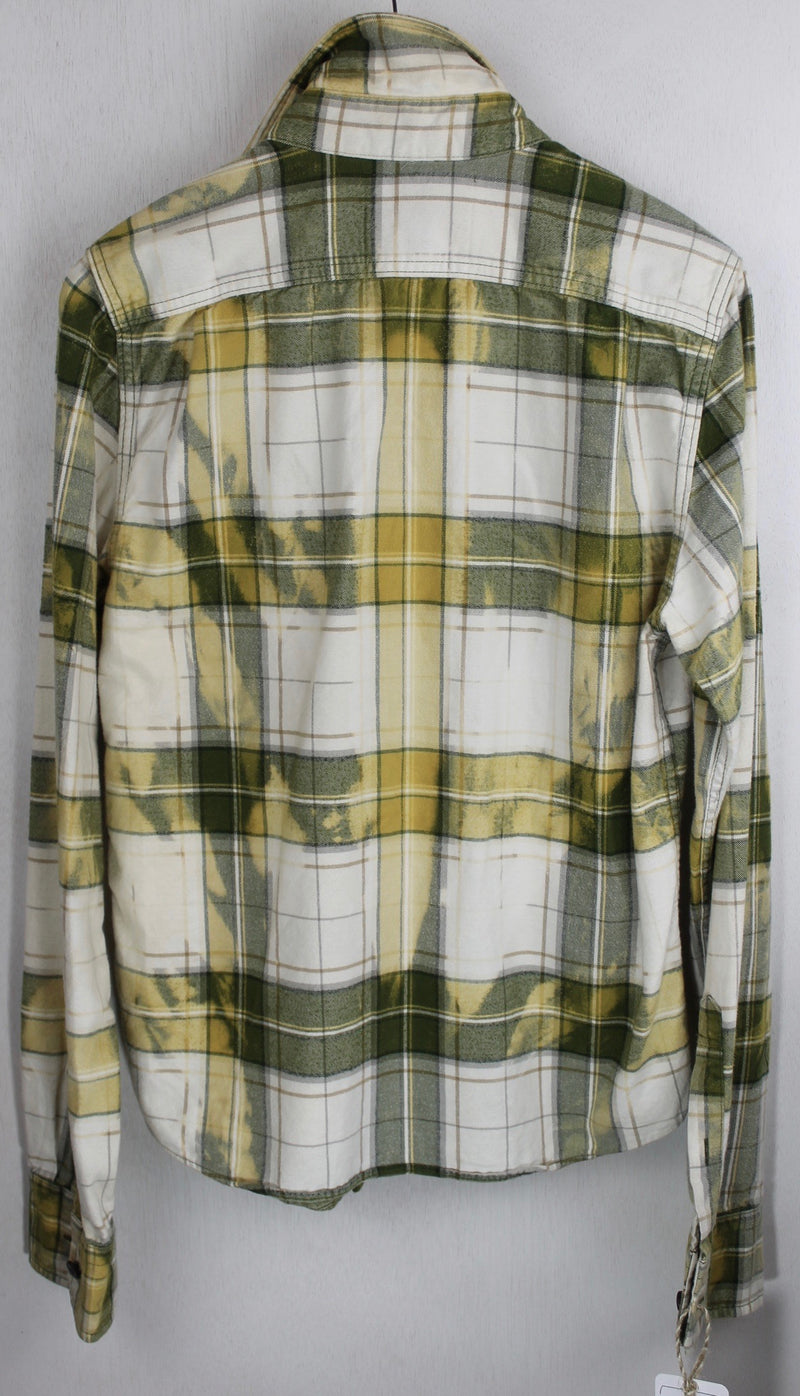 Vintage Green, White and Pale Yellow Flannel with Suede