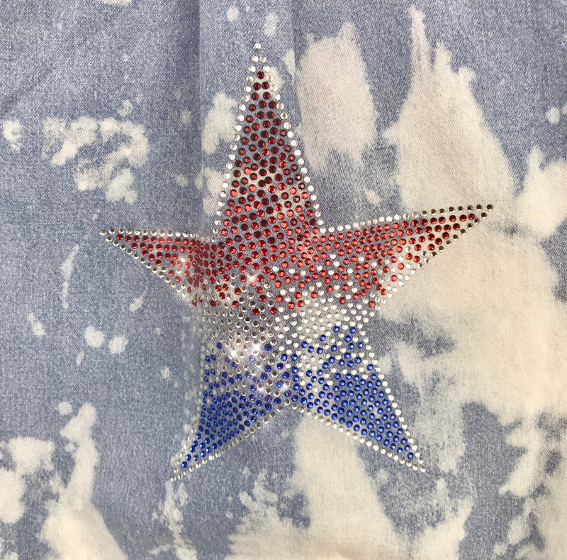 Fanciful Franklin  Washed Denim with Patriotic Star Size Large