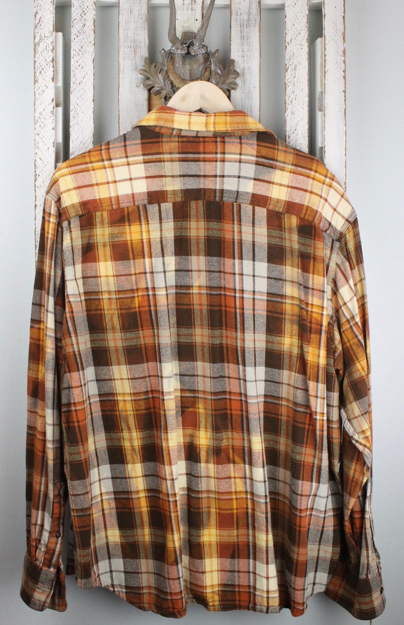 Vintage Brown, Gold, Orange and White Flannel with Suede Size Large