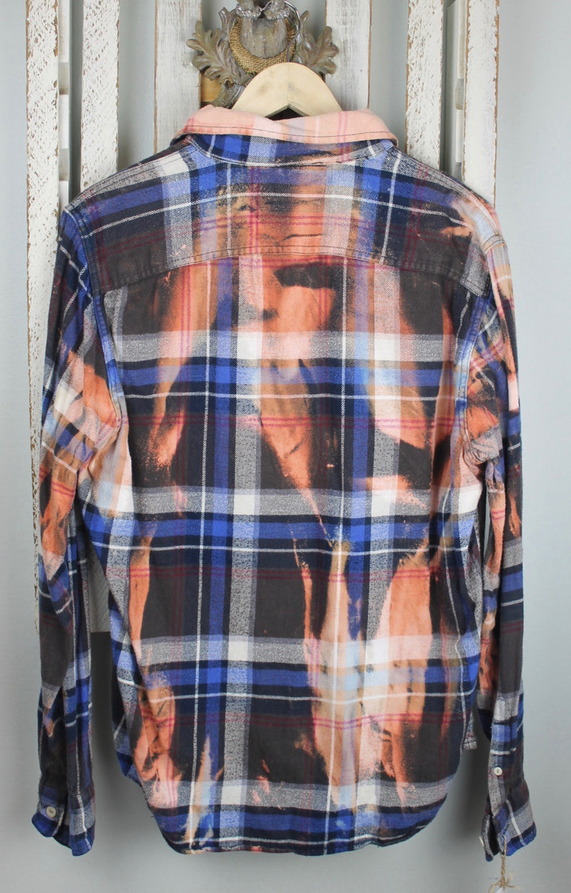 Vintage Blue, Rust, Black and White Flannel with Suede Size Small