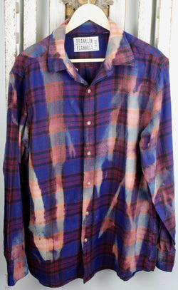 Vintage Royal Blue, Eggplant, Deep Red, and Gold Flannel Size Large