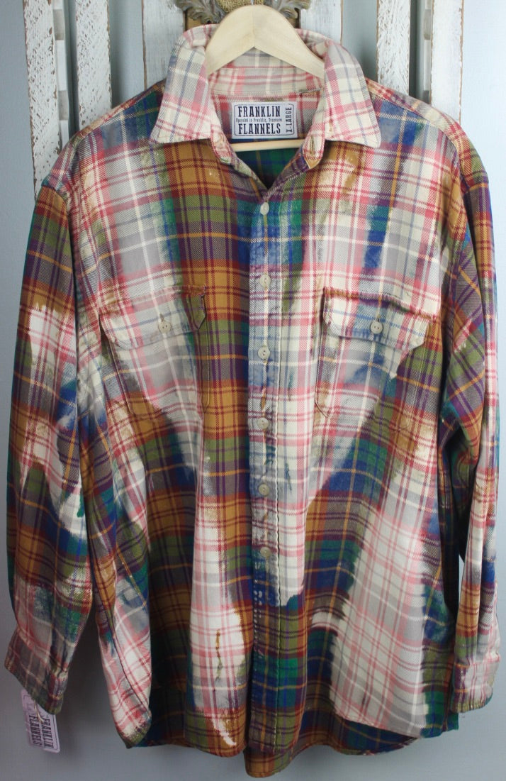 Vintage Gold, Blue, Green, and Cream Flannel Size Extra Large