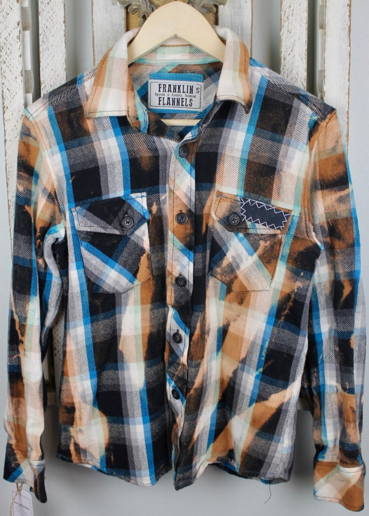 Vintage Blue, White, Black, and Gold Flannel With Suede Size Small