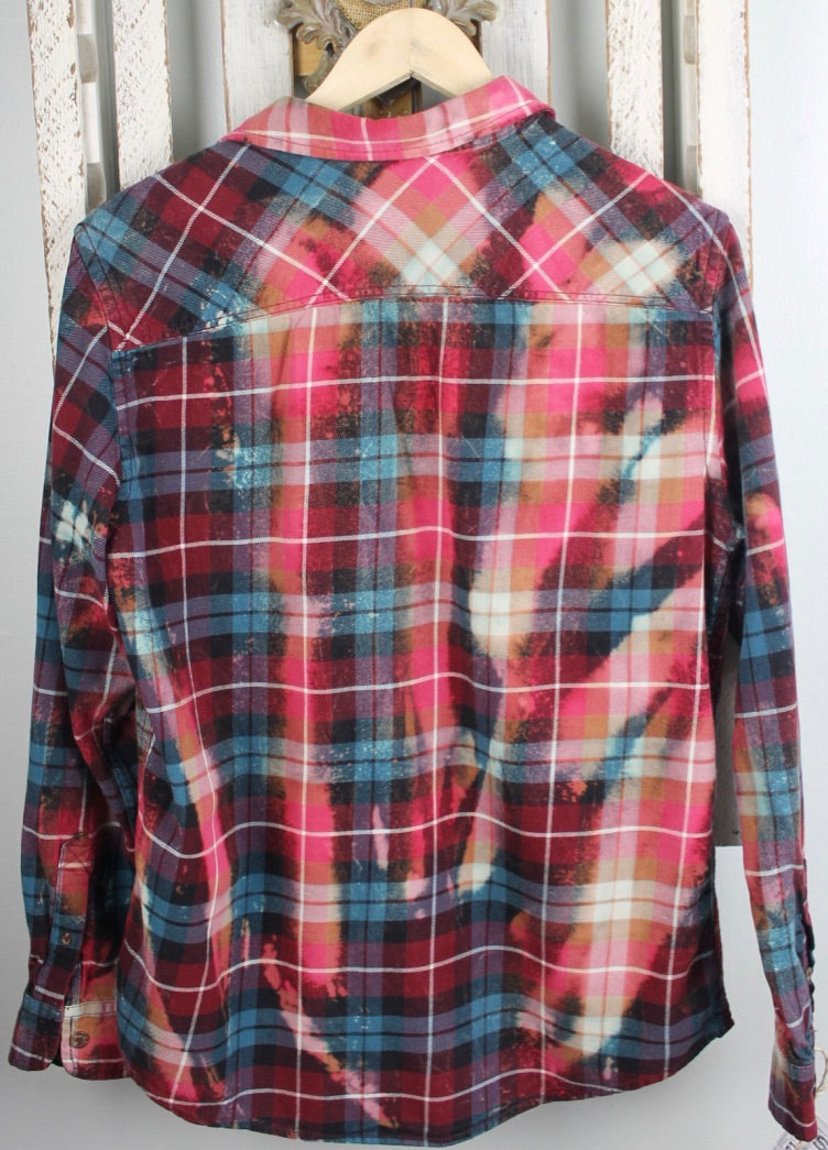 Vintage Red, Pink, Turquoise, and Dark Grey Flannel Size Small