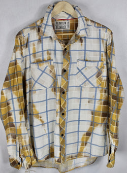 Vintage Gold, White and Sky Blue Flannel Size Medium