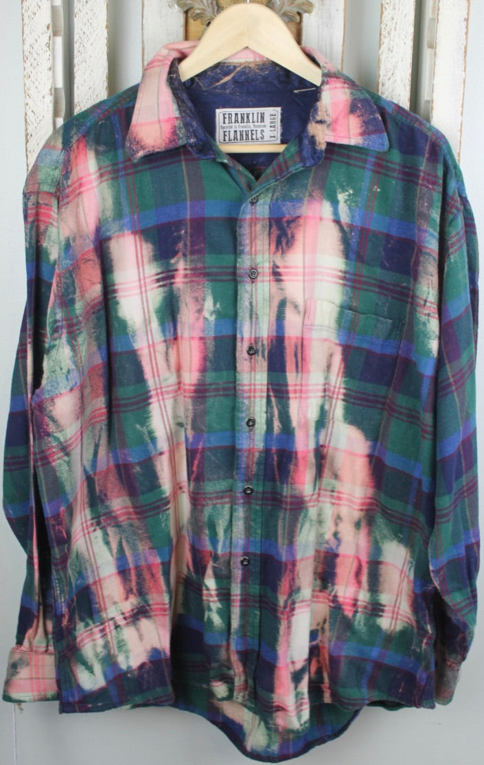 Vintage Green, Royal Blue, and Pink Flannel Size Extra Large