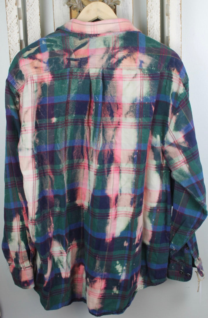 Vintage Green, Royal Blue, and Pink Flannel Size Extra Large